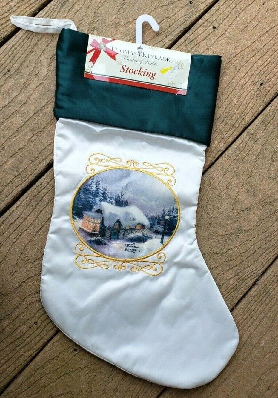 NEW "SILENT NIGHT" THOMAS KINKADE CHRISTMAS STOCKING 18"